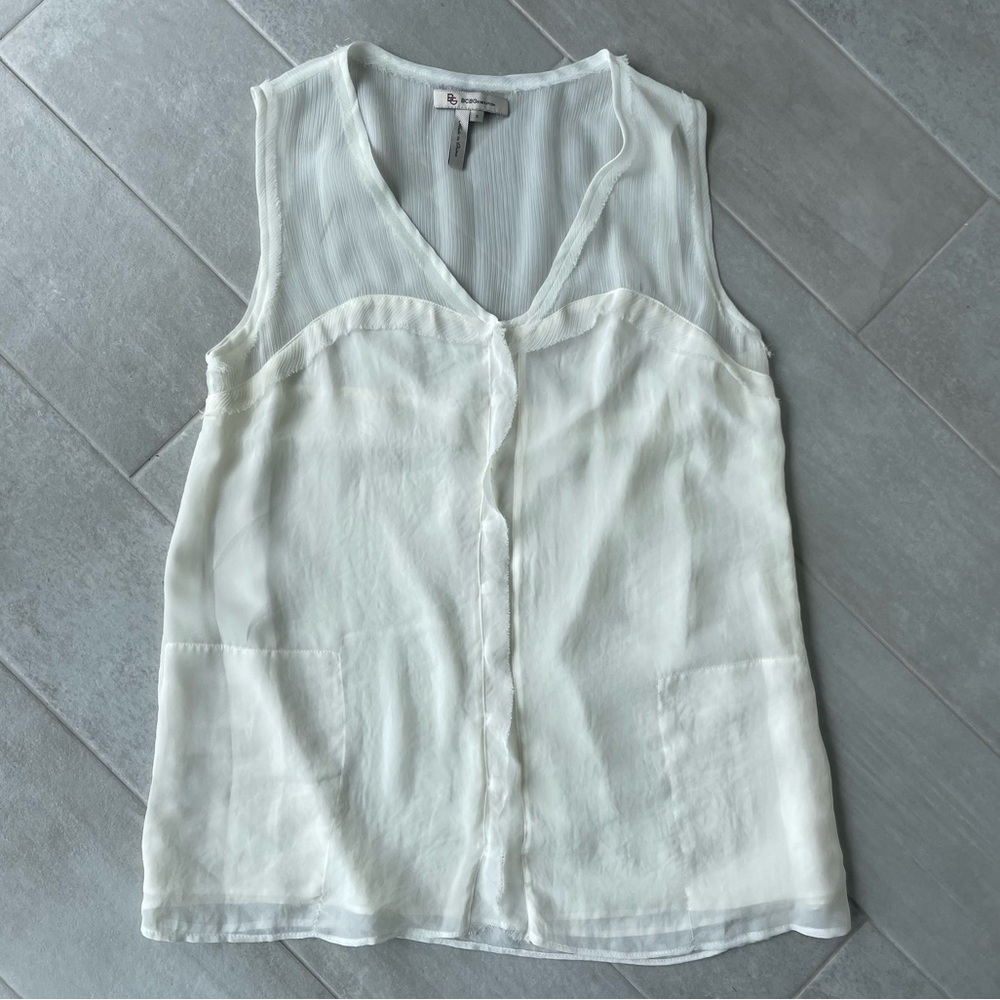 BCBGeneration Cream Gauze Tank with Pockets